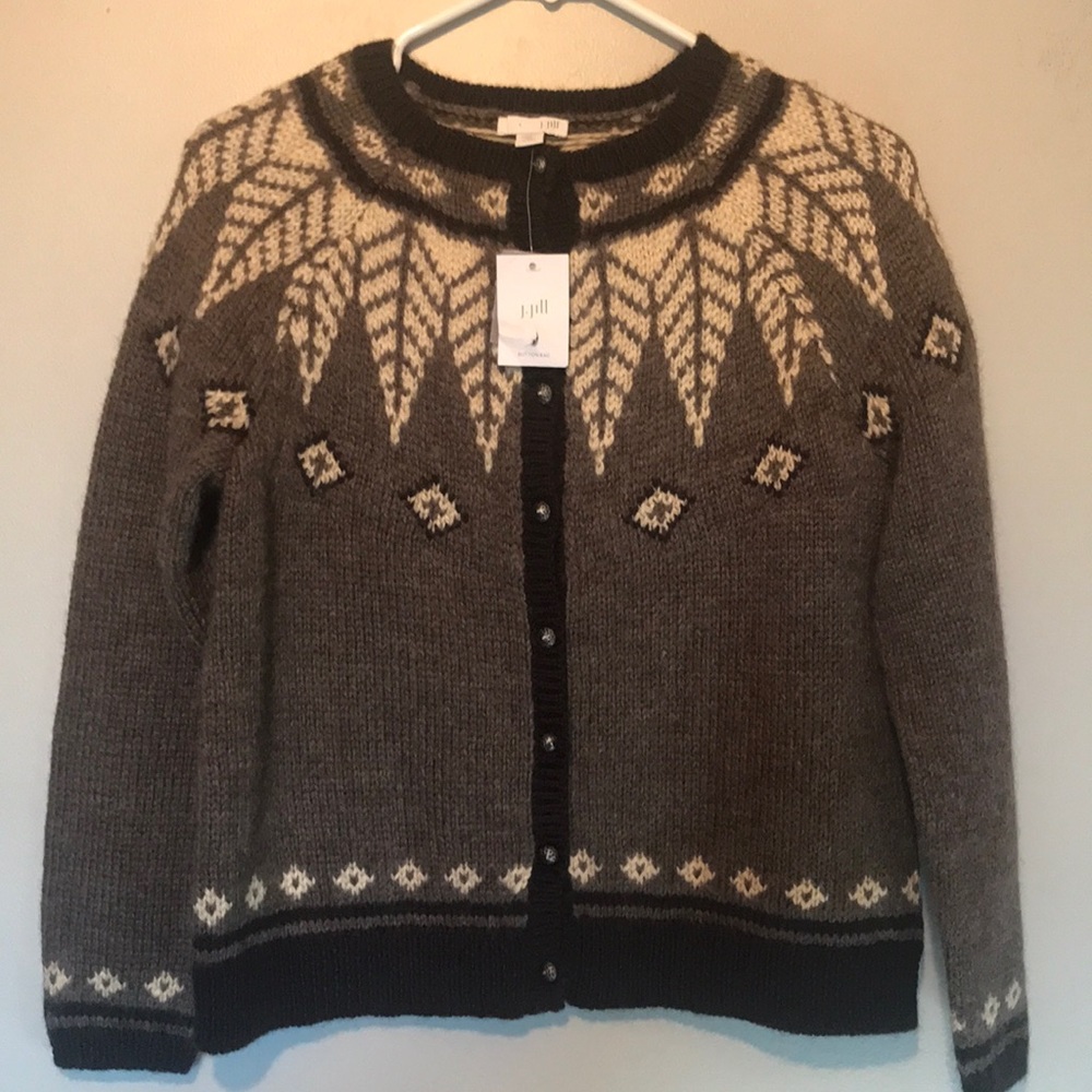 Wool Nordic-Pattern Cardigan Sweater - Gray/Cream